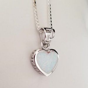 Opal Heart Necklace with Sterling Silver Chain